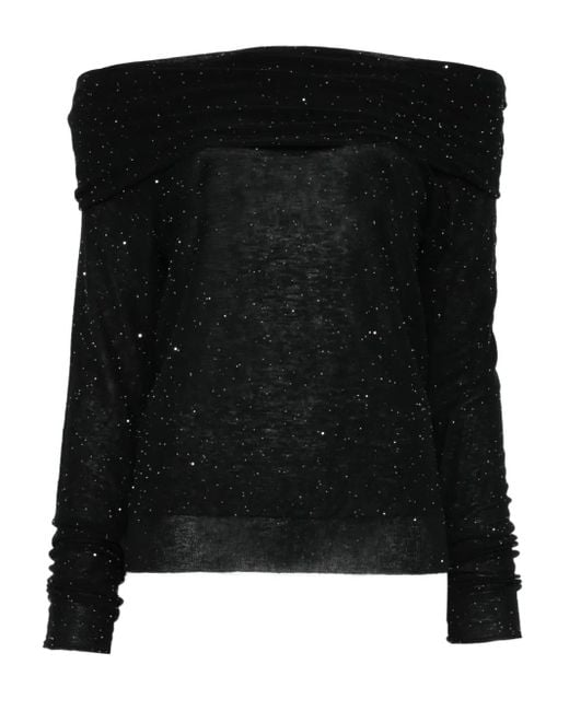 Roberto Collina Asymmetrische Wollen Top Met Pailletten in het Black