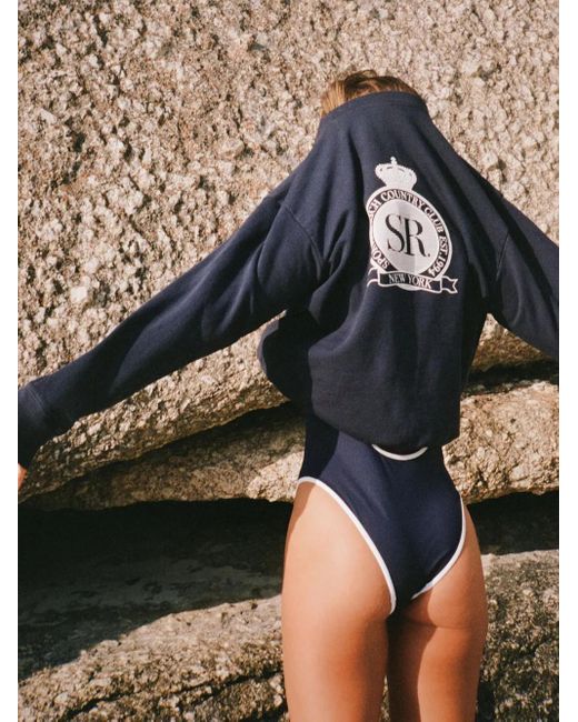 Sporty & Rich Blue Royal Club Crest-Embroidered Sweatshirt
