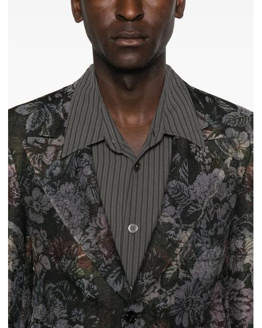 Gabriele Pasini Black Floral-Pattern Cotton Blazer for men