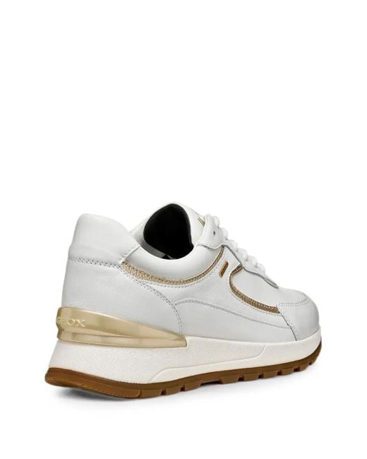 Geox White Desya Abx Metallic-Trim Lace-Up Sneakers