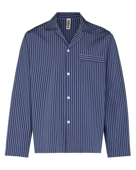 Tekla Blue Organic Cotton Pajama Shirt for men