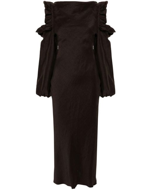 MSGM Black Ruffle-detail Midi Dress