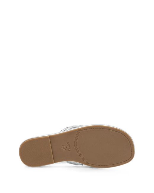 Guess White Crystal-Embellished Logo-Plaque Flip-Flops