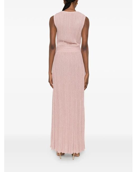 Antonino Valenti Pink V-Neck Pleated Maxi Dress