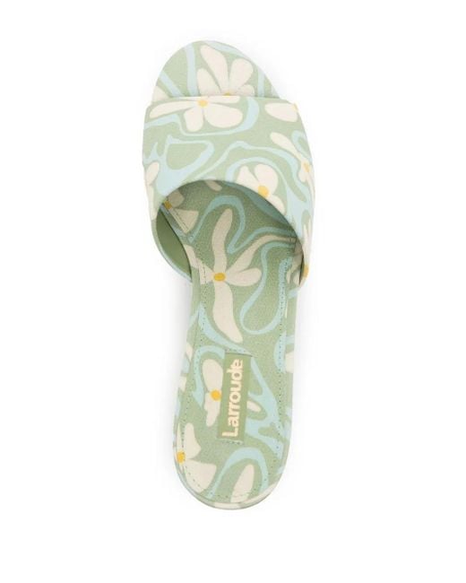 Larroude Green 90Mm Floral-Print Sandals