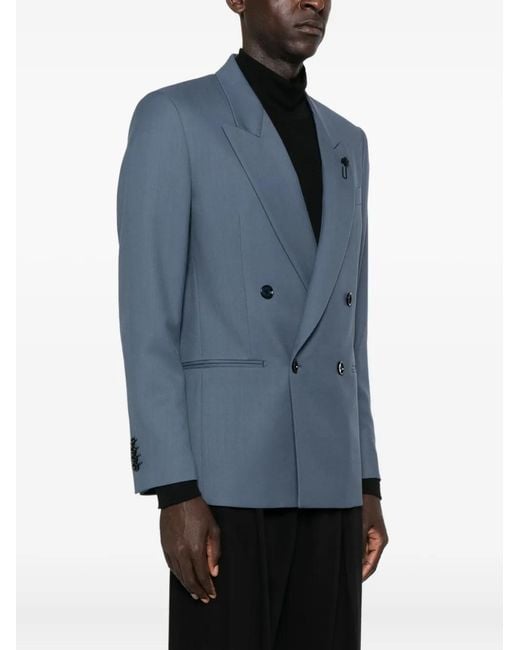 Lardini Blue Double-Breasted Wool Jacket for men