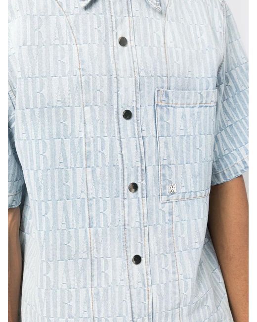 Amiri Blue Jacquard-Logo Denim Shirt for men