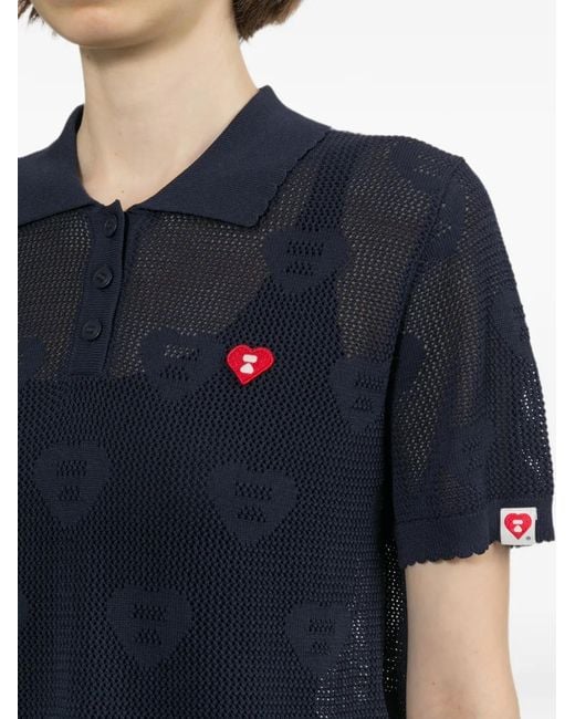 AAPE BY A BATHING AP Blue Heart-Motif Open-Knit Polo Shirt