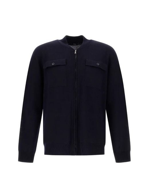 Herno Blue Zip-Up Wool Cardigan for men