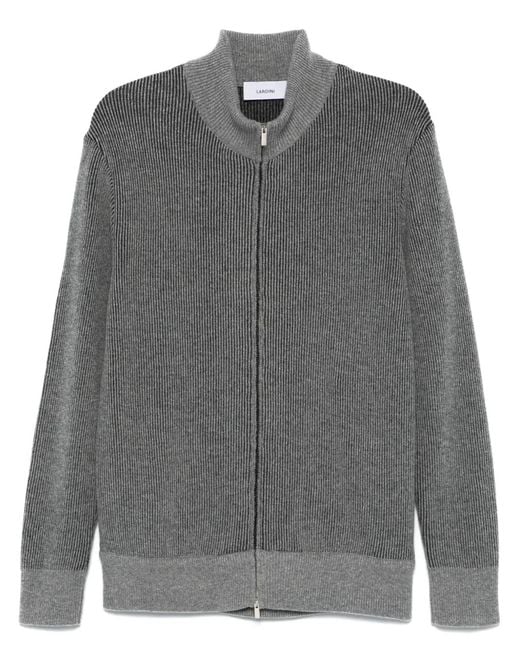 Lardini Gray Ribbed Cardigan for men