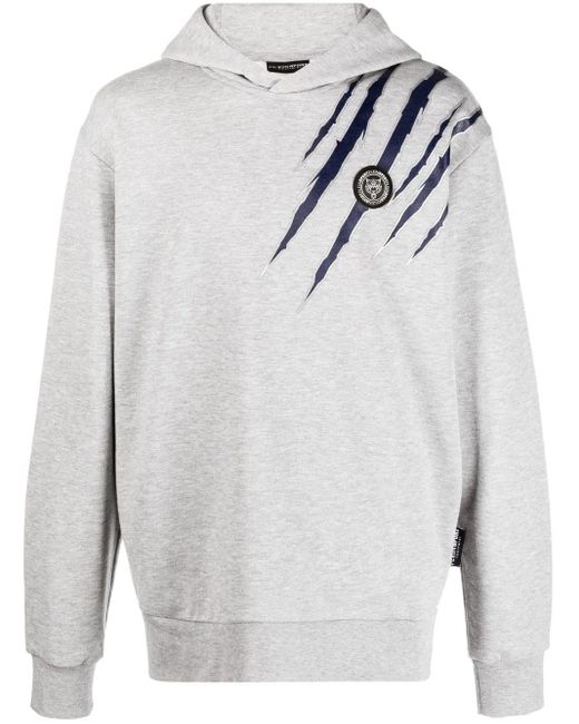 Philipp Plein White Scratch-Print Long-Sleeved Hoodie for men