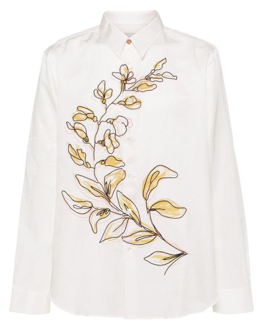 Paul Smith White Laurel-print Embroidered Shirt for men