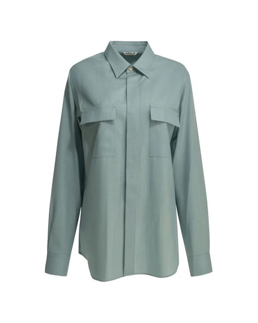 Auralee Blue Wool Flap-Pocket Coat