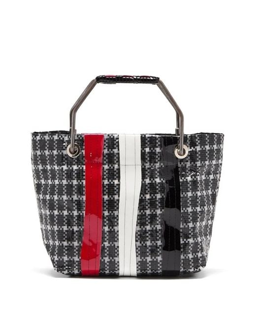 Plan C Black Check-Print Metal-Handle Tote Bag