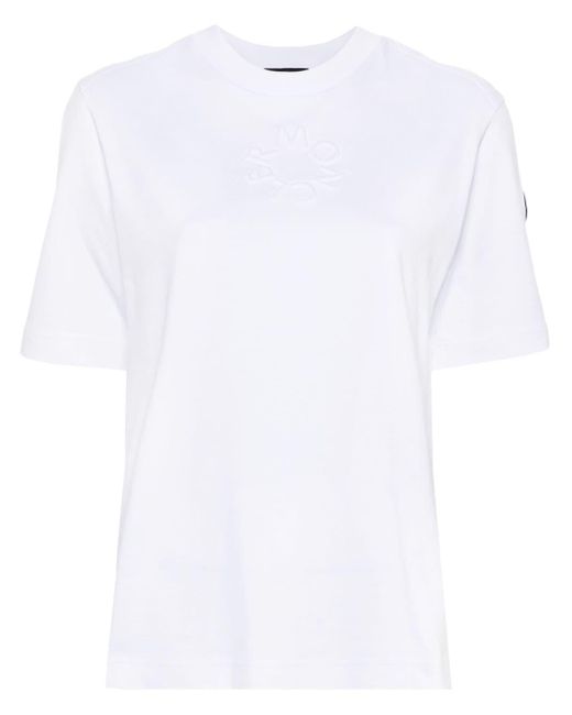 Moncler White T-Shirt mit Logo-Prägung
