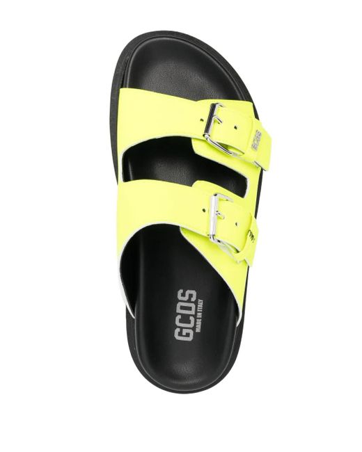 Gcds Yellow Buckle-Strap Leather Slides