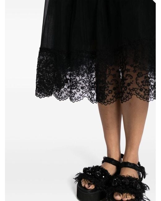 Simone Rocha Black Lace-trim Tulle Midi Skirt