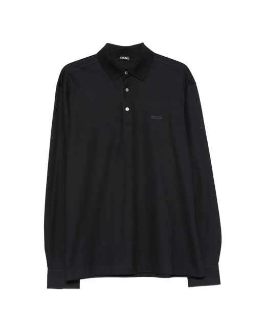 Zegna Black Long-Sleeve Polo Shirt for men