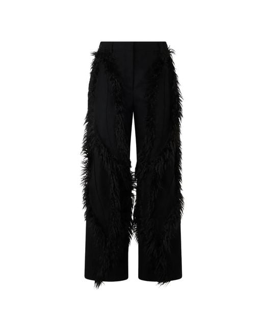 Alberta Ferretti Black Frayed-Detail Wide-Leg Trousers