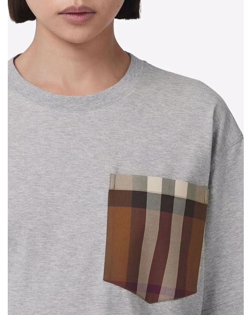 T-Shirt Con Taschino A Quadri di Burberry in Gray