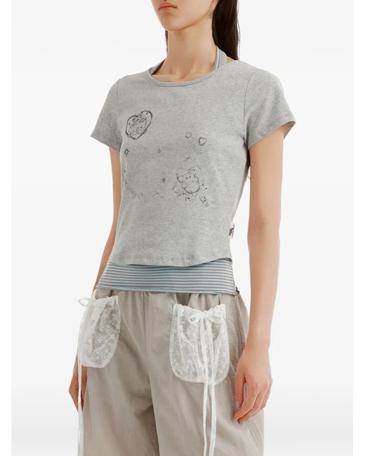 Mini Cream Gray Graphic-Print Layered T-Shirt