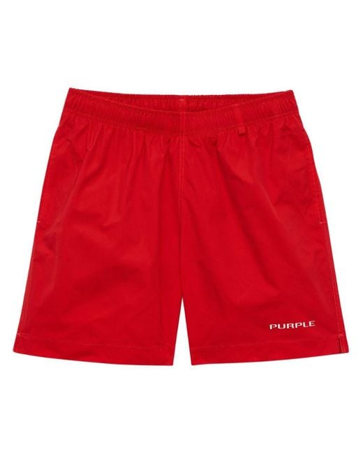 Purple Brand Red Wordmark Swim Shorts for men