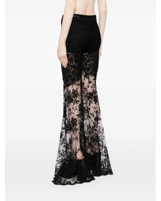 Roberto Cavalli Black Flared Chantilly-lace Trousers