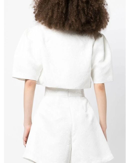 Bambah White Floral-Pattern Cropped Bolero