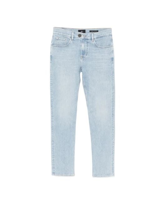 7 For All Mankind Blue Slimmy Tapered Logo-Patch Jeans for men
