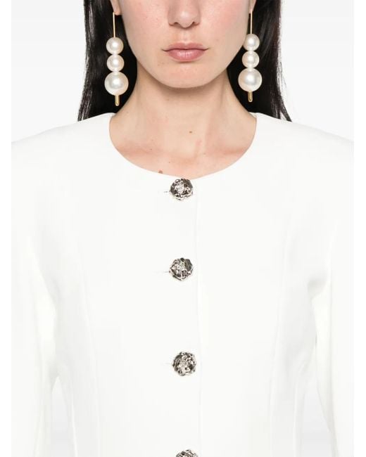 Nissa White Floral-Buttons Blazer