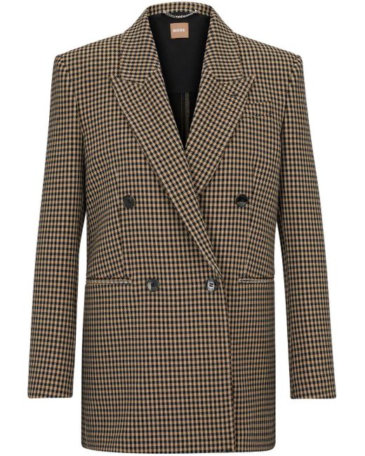 Boss Brown Houndstooth Double-breasted Blazer