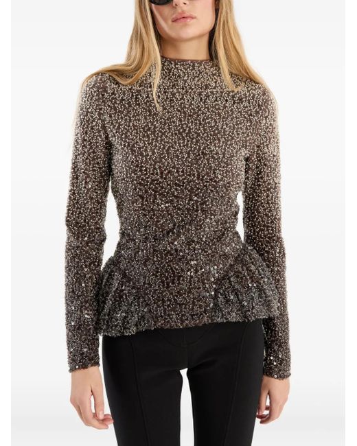 ROTATE BIRGER CHRISTENSEN Peplum Top Met Kralen in het Brown
