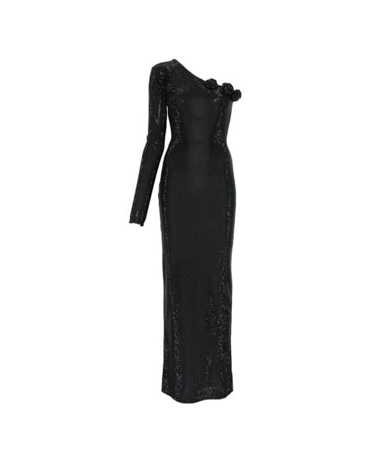 Miron Black One-Shoulder Flower-Accent Dress