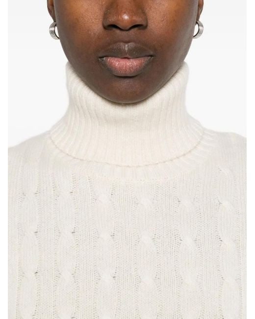 Jersey de punto de ochos con cuello alto Allude de color White