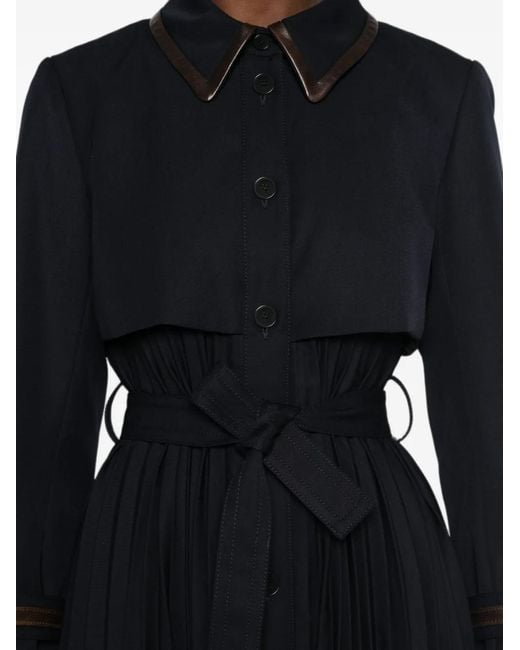 Sandro Black Pleated Leather-Trim Trench Coat