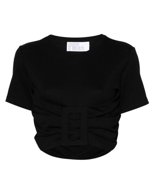 GIUSEPPE DI MORABITO Black Decorative-buckle Cropped T-shirt