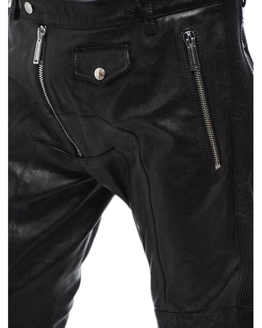 DSquared² Black Quilted-Detail Biker Trousers for men