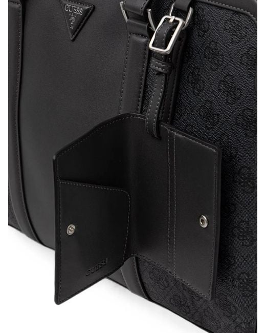 Guess Black Monogram-Print Logo-Plaque Holdall for men