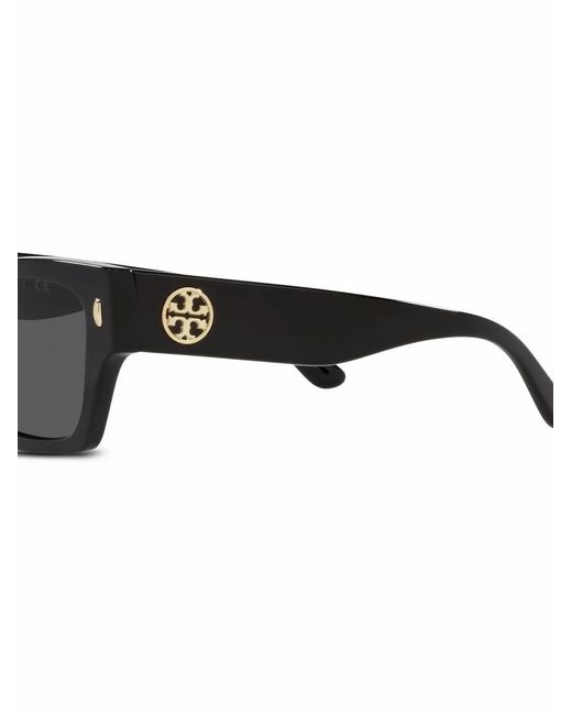 Tory Burch Black Logo-Plaque Square-Frame Sunglasses
