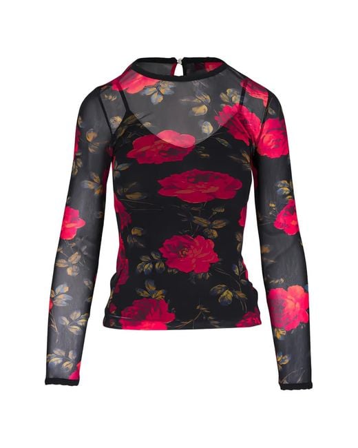 Carolina Herrera Red Floral-Print Blouse