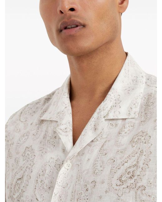 Brunello Cucinelli White Paisley-print Linen Shirt for men
