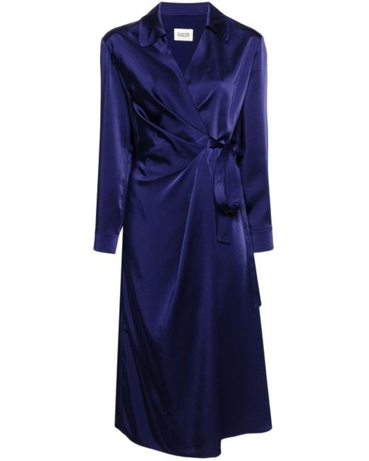 Claudie Pierlot Blue Wrap-design Bow-fastening Midi Dress