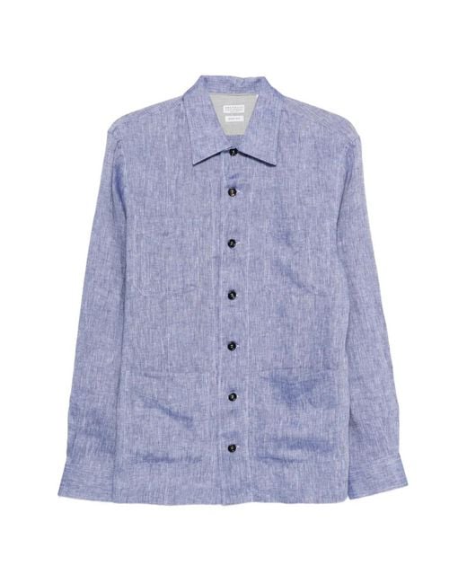 Brunello Cucinelli Blue Chemise Boutons En Lin for men