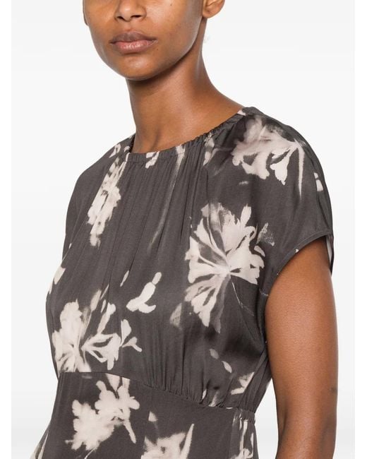 Marc O' Polo White Floral-Print Side-Slit Midi Dress