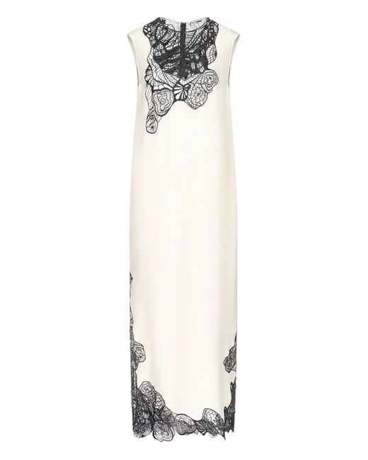 Loulou de Saison White Uma Lace-Trim Silk Midi Dress