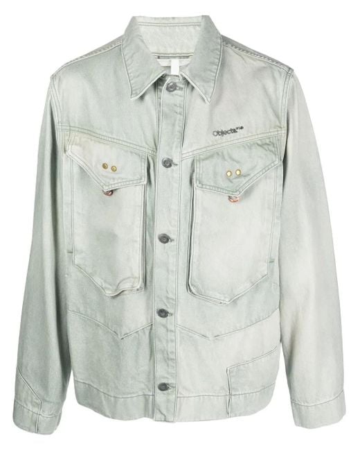 Objects IV Life Gray Logo-Embroidered Denim Jacket for men