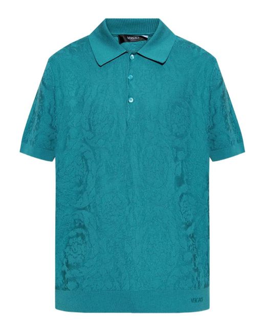 Polo À Motif Barocco En Jacquard Versace pour homme en coloris Blue