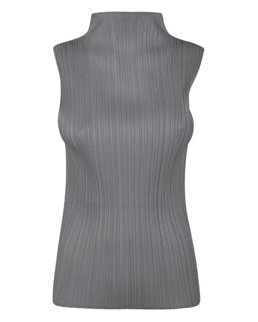 Pleats Please Issey Miyake Gray Pleated High-Neck Top