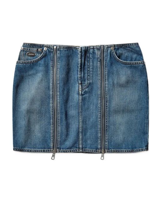 Jean Paul Gaultier Denim Mini-Rok Met Ritsdetail in het Blue