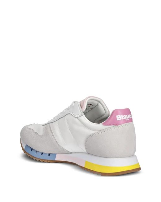 Blauer White Leather Suede Panel Trainers